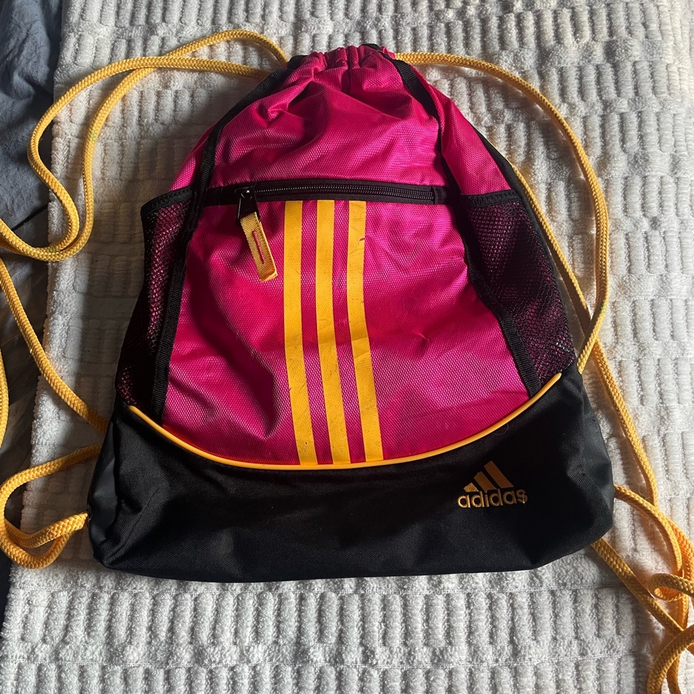 Adidas Pink and Black Backpack with Drawstring Closure